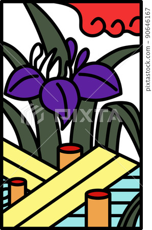 Color illustration of a simple Hanafuda iris Yatsuhashi Moriwaka Satsuki May iris Yatsuhashi Color illustration of a simple Hanafuda iris Yatsuhashi Moriwaka Satsuki May iris Yatsuhashi 90646167