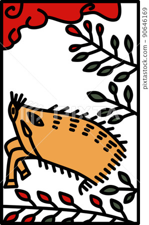 Color illustration of a simple Hanafuda Fumizuki Hagi Ino July Hagi ni Ino Color illustration of a simple Hanafuda Fumizuki Hagi Ino July Hagi ni Ino 90646169