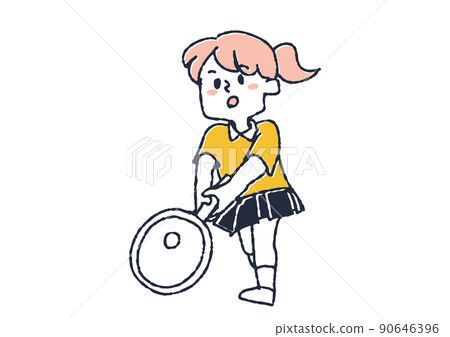 打網球的女孩 移動身體，快樂玩耍的孩子 90646396