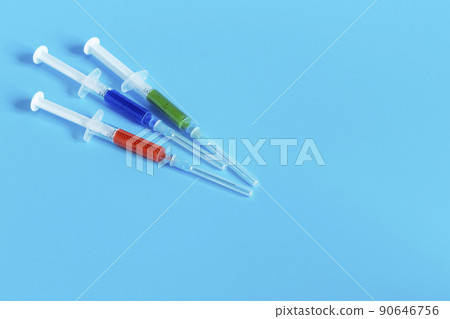 Vaccine and syringe for injection. Prevention, immunization and treatment of coronavirus infection, influenza, virus and bacteria. Medicine infectious concept. 90646756