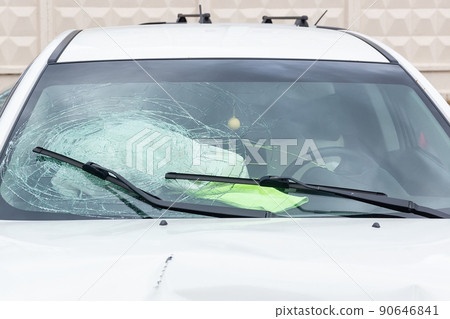 Front of whate car get damaged by accident on the road Front of whate car get damaged by accident on the road 90646841