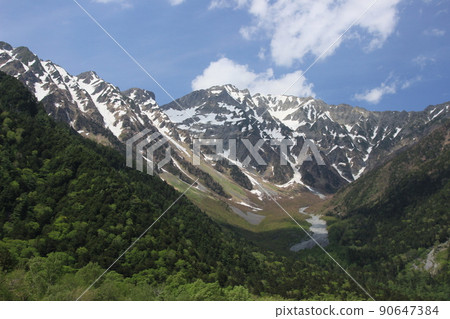 上高地 春天風景 信州風景 雪山 上高地 春天風景 信州風景 雪山 90647384
