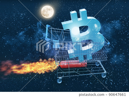 bitcoin price going to the moon concept, 3D illustration bitcoin price going to the moon concept, 3D illustration 90647661