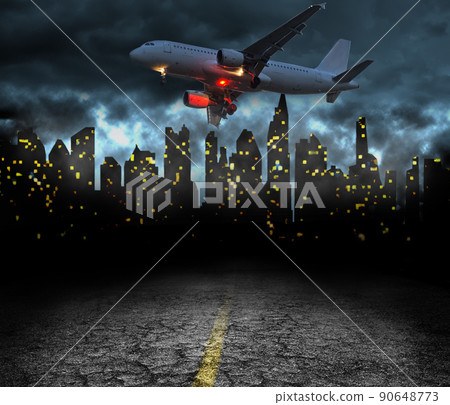 city quarantine and blackout concept with plane 90648773