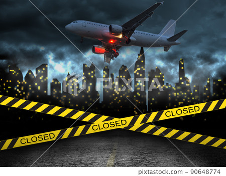 city closed under quarantine concept with plane 90648774