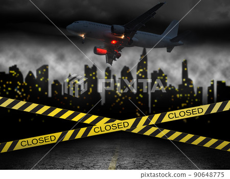city closed under quarantine concept with plane city closed under quarantine concept with plane 90648775