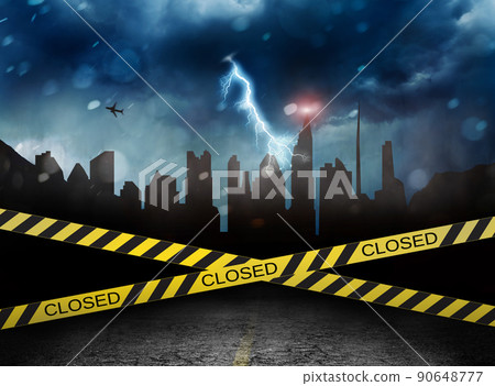 city closed under quarantine concept with plane city closed under quarantine concept with plane 90648777