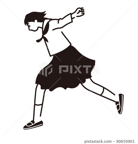 Line drawing of a girl jumping in a sailor suit 90650901