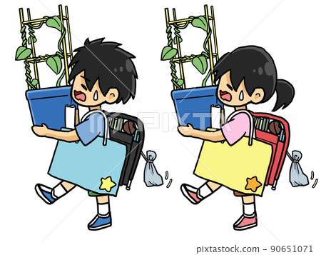 小學生背著大量行李回家的插畫 小學生背著大量行李回家的插畫 90651071