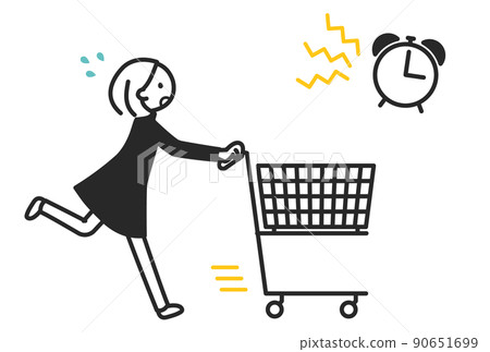 A woman pushing a shopping cart in a hurry to a time sale A woman pushing a shopping cart in a hurry to a time sale 90651699