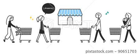 推著購物車的父母和孩子 男女小人物 90651703