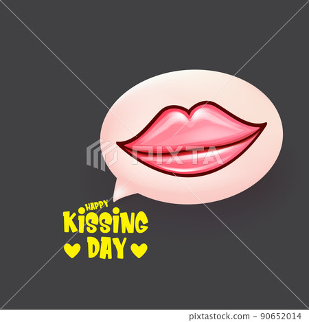 Happy kissing day greeting card or banner with cartoon glossy red lips isolated on grey background. Kiss day concept illustration with sexy smiling woman mouth icon Happy kissing day greeting card or banner with cartoon glossy red lips isolated on grey background. Kiss day concept illustration with sexy smiling woman mouth icon 90652014