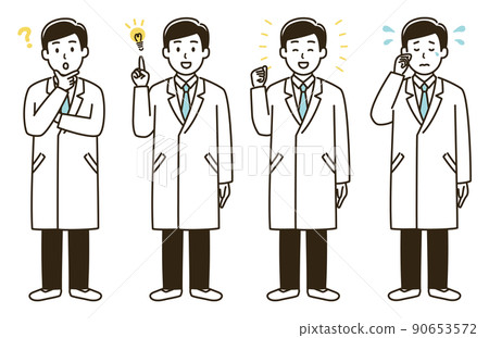 Illustration set of facial expression variations of men in white coats ② (version without skin color) 90653572