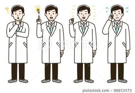 Illustration set of facial expression variations of men in white coats ② (version with skin color) 90653573