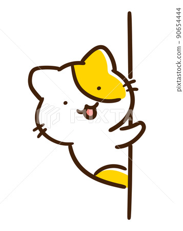 Deformed illustration of a cute cat looking through the wall Deformed illustration of a cute cat looking through the wall 90654444