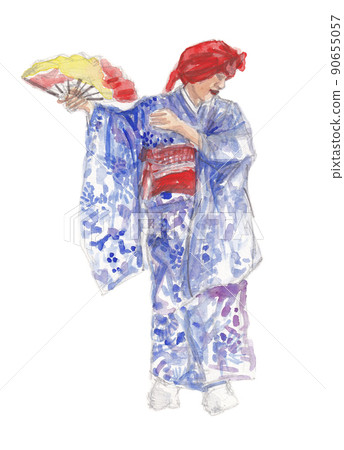 麻衣綾子【白底】藍色和服 90655057