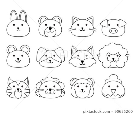 line art cute animal head set 90655260