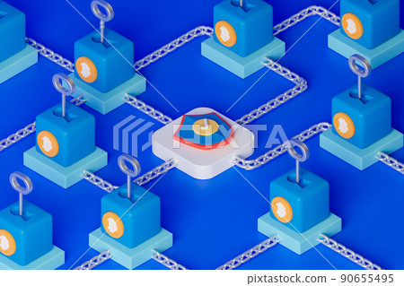 Isometric 3d rendering concept blockchain technology and cryptocurrency illustration. Isometric 3d rendering concept blockchain technology and cryptocurrency illustration. 90655495