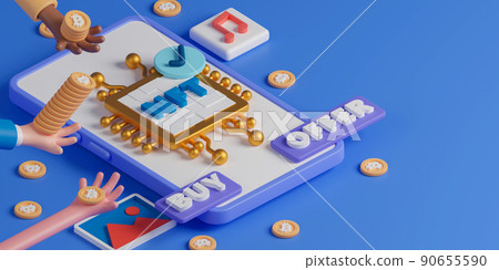 3d rendering concept non fungible token illustration. People use cryptocurrency to buy NFT. 90655590