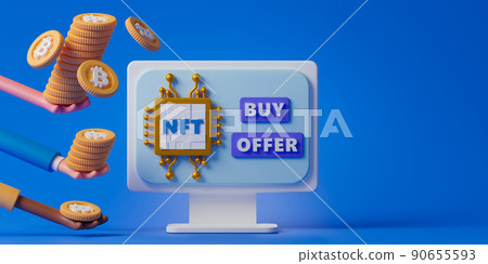 3d rendering concept non fungible token illustration. People use cryptocurrency to buy NFT.  90655593
