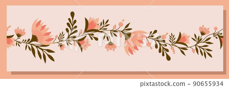 Spring trend pattern. Seamless border for printing on fabric and textile design. Fashionable print for paper in ethnic style. Vector illustration. Pink color Spring trend pattern. Seamless border for printing on fabric and textile design. Fashionable print for paper in ethnic style. Vector illustration. Pink color 90655934