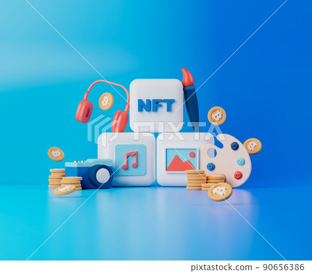 3d rendering concept NFT or non fungible token for artwork and music. 90656386