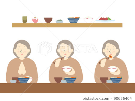 老年婦女吃飯 90656404