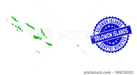 Rosette Grunge Stamp With Green Vector Triangle Filled Solomon Islands Map mosaic Rosette Grunge Stamp With Green Vector Triangle Filled Solomon Islands Map mosaic 90658085
