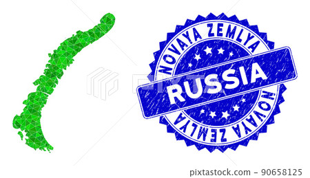 Rosette Grunge Seal With Green Vector Triangle Filled Novaya Zemlya Islands Map mosaic 90658125