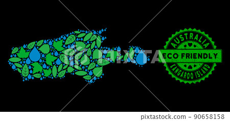 Vector Eco Green Collage Kangaroo Island Map and ECO FRIENDLY Scratched Stamp Seal Vector Eco Green Collage Kangaroo Island Map and ECO FRIENDLY Scratched Stamp Seal 90658158