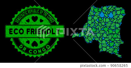 Vector Eco Green Mosaic Democratic Republic of the Congo Map and ECO FRIENDLY Distress Stamp Seal Vector Eco Green Mosaic Democratic Republic of the Congo Map and ECO FRIENDLY Distress Stamp Seal 90658265