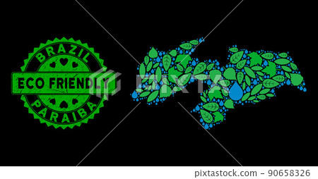 Vector Leaf Green Composition Paraiba State Map and ECO FRIENDLY Dirty Seal 90658326