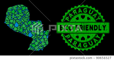 Vector Eco Green Composition Paraguay Map and ECO FRIENDLY Grungy Stamp 90658327