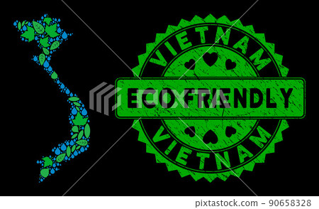 Vector Eco Green Composition Vietnam Map and ECO FRIENDLY Grunge Seal 90658328