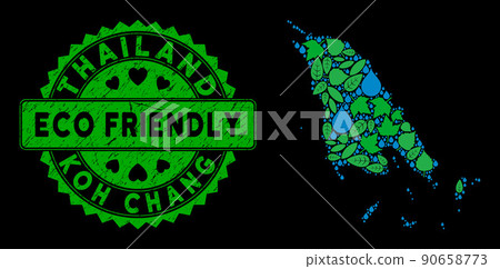 Vector Eco Green Collage Koh Chang Map and ECO FRIENDLY Grunge Seal Vector Eco Green Collage Koh Chang Map and ECO FRIENDLY Grunge Seal 90658773