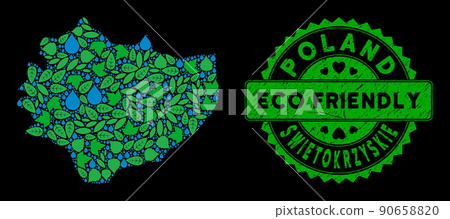 Vector Eco Green Mosaic Swietokrzyskie Voivodeship Map and ECO FRIENDLY Scratched Seal 90658820