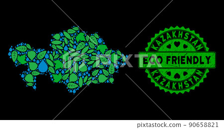 Vector Eco Green Mosaic Kazakhstan Map and ECO FRIENDLY Scratched Seal 90658821