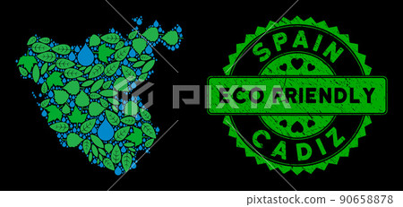 Vector Eco Green Composition Cadiz Province Map and ECO FRIENDLY Distress Stamp Seal Vector Eco Green Composition Cadiz Province Map and ECO FRIENDLY Distress Stamp Seal 90658878
