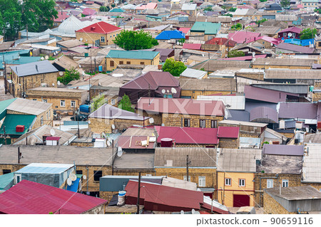 top view of the historical quarters magals and the Caspian Sea in the distance from the wall of the citadel to the city of Derbent top view of the historical quarters magals and the Caspian Sea in the distance from the wall of the citadel to the city of Derbent 90659116