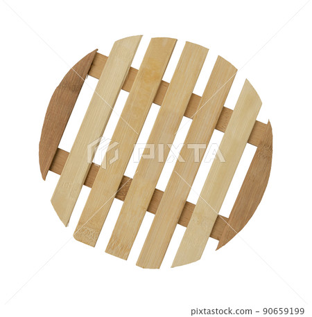 Round food stand made of wood. Wooden pallets to place. Round food stand made of wood. Wooden pallets to place. 90659199