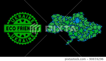 Vector Eco Green Collage Ukraine Map and ECO FRIENDLY Dirty Stamp Seal Vector Eco Green Collage Ukraine Map and ECO FRIENDLY Dirty Stamp Seal 90659296