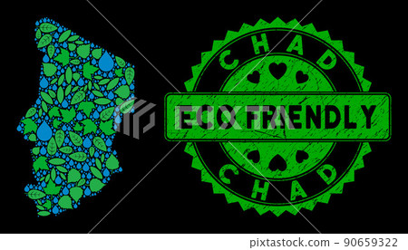 Vector Eco Green Collage Chad Map and ECO FRIENDLY Grunge Stamp Seal 90659322