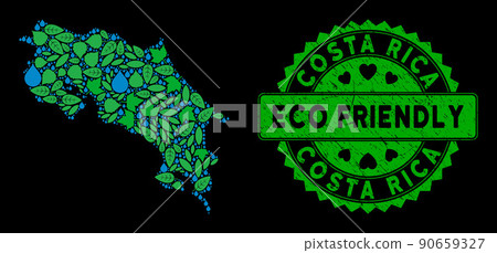 Vector Eco Green Mosaic Costa Rica Map and ECO FRIENDLY Grungy Stamp Seal Vector Eco Green Mosaic Costa Rica Map and ECO FRIENDLY Grungy Stamp Seal 90659327