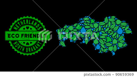 Vector Eco Green Collage North Brabant Province Map and ECO FRIENDLY Grungy Stamp 90659369