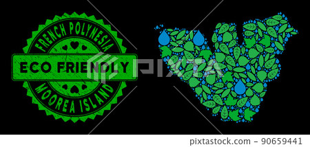 Vector Eco Green Mosaic Moorea Island Map and ECO FRIENDLY Scratched Seal Vector Eco Green Mosaic Moorea Island Map and ECO FRIENDLY Scratched Seal 90659441