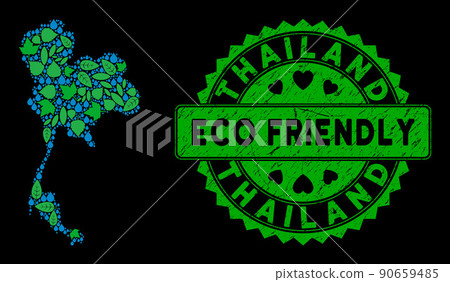 Vector Eco Green Composition Thailand Map and ECO FRIENDLY Scratched Stamp 90659485