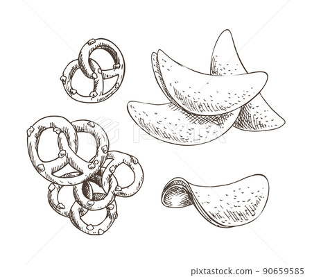 Pretzels and Chips Food Set Vector Illustration 90659585