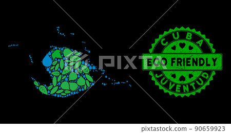 Vector Eco Green Collage Juventud Island Map and ECO FRIENDLY Scratched Stamp 90659923