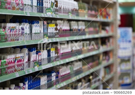 Everyday items such as detergents displayed on supermarket shelves, fresh foods such as olive oil, confectionery and fruits Everyday items such as detergents displayed on supermarket shelves, fresh foods such as olive oil, confectionery and fruits 90660269