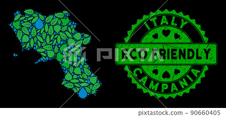 Vector Eco Green Mosaic Campania Region Map and ECO FRIENDLY Grungy Stamp Seal Vector Eco Green Mosaic Campania Region Map and ECO FRIENDLY Grungy Stamp Seal 90660405